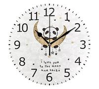 Non-Ticking Silent Round Wall Clock, I Love You to The Moon and Back Panda on The Gold Moon Decor Clock for Home School Kitchen Bedroom Living Room