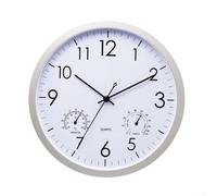 Non Ticking Wall Clock,30Cm Silent Wall Clock With Temperature And Hygrometer Display, Non-Ticking Quartz For Living Room Office Classroom, Silver Plastic