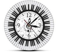 Non Ticking Wall Clock Piano Keyboard Wall Clock, Treble Clef, Wall Art, Modern Wall Clock, Music Notes, Black And White Wall Clock, Music Studio Decor, Pianist Gift Modern Decorative Wall Clock