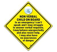 Non-Verbal Child on Board Car Sign, 14 cm, Autistic Child Car Sign