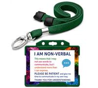 Non Verbal Disability ID Card & Lanyard Green | Hidden Disability Awareness Badge | Waterproof Plastic Medical Alert Card | Emergency Contact Details on Reverse | Breakaway Lanyard | Quantum Leap