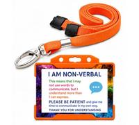 Non Verbal Disability ID Card & Lanyard Orange | Hidden Disability Awareness Badge | Waterproof Plastic Medical Alert Card | Emergency Contact Details on Reverse | Breakaway Lanyard | Quantum Leap
