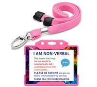 Non Verbal Disability ID Card & Lanyard Pink | Hidden Disability Awareness Badge | Waterproof Plastic Medical Alert Card | Emergency Contact Details on Reverse | Breakaway Lanyard | Quantum Leap