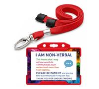 Non Verbal Disability ID Card & Lanyard Red | Hidden Disability Awareness Badge | Waterproof Plastic Medical Alert Card | Emergency Contact Details on Reverse | Breakaway Safety Lanyard | Quantum Leap