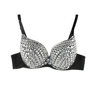 Non Wired Bras for Women UK Glitter Diamond Rhinestone Push Up Half Cup Bra Bustier Bralette with Adjustable Straps Sexy Punk Sparkling Underwear for Wedding Party Nightclub White