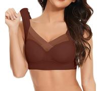 Non Wired Bras for Women UK Seamless Sports Comfortable Soft Push Up Bra for Sagging Breasts Bras Womens Everyday Bra Lace Wide Strap Plus Size (Coffee, XXXXL)