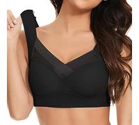 Non Wired Bras for Women UK Seamless Sports Comfortable Soft Push Up Bra for Sagging Breasts Bras Womens Everyday Bra Lace Wide Strap Plus Size (Black, XXXXL)