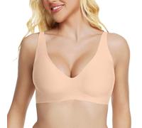 Non Wired Bras for Women Wireless Push Up Full Coverage Bra for Women Deep V Leopard Print Seamless Bras with Soft Support Comfort Everyday Tshirt Bralette Sexy Gather Lingerie Underwear Petite Beige