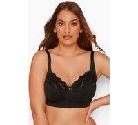 Yours Cotton Lace Trim Non-Padded Non-Wired Bralette - Women's - Plus Size Curve Black