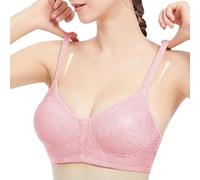 Non Wired Front Fastening Bras for Women Seamless Large Jacquard Bras Push up V Neck Sleep Bralettes Adjustable Straps Backless Bras Stretchy Full Big Deal Days Pink