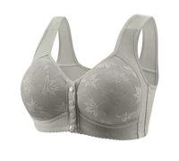 Non Wired Front Fastening Bras for Women UK Padded Soft Push Up Plus Size Comfortable Sports Support Lift Breathable Wire Free No Underwire Button Down Full Cup Bra Grey