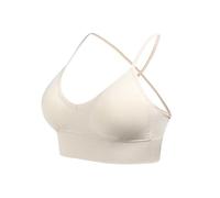 Non Wired Seamless Bra Women's Knitted Thread Fixed Shoulder Strap Triangular Cup Backless Back Sports Ladies Lace Bras (Beige, S)