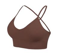 Non Wired Seamless Bra Women's Knitted Thread Fixed Shoulder Strap Triangular Cup Backless Back Sports Ladies Lace Bras (Coffee, XS)