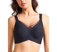 Non Wired Seamless Soft Support Sleep Bra Comfort Full Coverage Jelly Wireless Push Up T Shirt Bras Lace V Neck Mesh Wide Strap Zero Feel Bralettes for Women Black L