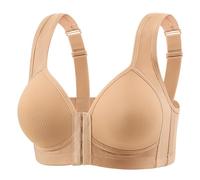 Non Wired Support Bras For Women-Non Wired Bra Women'S Solid Color Non Underwire Wide Shoulder And Center Front Button Bra (Beige, 40)
