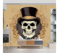 Non-Woven Black Light Brown Wallpaper, Gothic Retro Skull Top Hat Pattern Design for Adults Kids Bedroom Living Room Lounge Hallway and Stairs, Modern Decorative Wallpaper 250 x 175 cm (W x H)