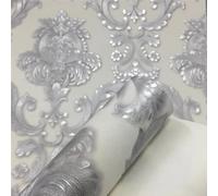 Non-Woven Damask Wallpaper Silver Grey Floral Textured Roll | Moisture-Proof, Breathable Material, Modern Minimalist Style, Easy to Install, Non-Toxic & Odour-Free