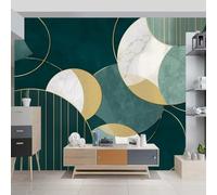Non-Woven Dark Green Gold Wallpaper, Abstract Marble Circles Textures Pattern Design for Adults Kids Bedroom Living Room Lounge Hallway and Stairs, Modern Decorative Wallpaper 250 x 175 cm (W x H)