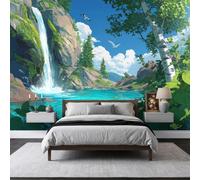 Non-Woven Fleece Forest Waterfall Rocks Panoramic Landscape Photo Wallpaper Wall Mural Kids Aldult Teenager Bedroom Photo Mural Home Poster Decoration 400 x 280 cm