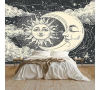 Non-Woven Fleece Sun and Moon Star Retro Dark Gray Photo Wallpaper Wall Mural Kids Aldult Teenager Bedroom Photo Mural Home Poster Decoration 300 x 210 cm
