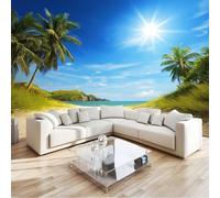 Non-Woven Fleece Tropical Beach Palm Trees Natural Hills Photo Wallpaper Wall Mural Kids Aldult Teenager Bedroom Photo Mural Home Poster Decoration 200 x 140 cm