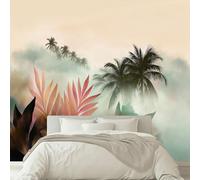 Non-Woven Fleece Watercolor Rainforest Fantasy Palm Trees Photo Wallpaper Wall Mural Kids Aldult Teenager Bedroom Photo Mural Home Poster Decoration 400 x 280 cm