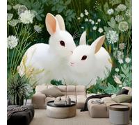 Non-Woven Green Photo Wallpaper, Hand-Drawn Animals Grassland Rabbits Bedroom Decoration Wall Mural - Patterned Wall Wallpaper for Bathroom Living Room 118 x 83 inch (W x H)