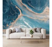 Non-Woven Modern Luxury Photo Wallpaper - Blue Marble Wall Mural Decor Poster 500 x 280 cm for Bedroom Living Room Office Background Decoration, Home Decor Photo Mural Easy to Install