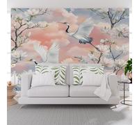 Non-Woven Mural Animals Red Crowned Crane Magnolia Wall Mural Wallpaper 365x254cm(W x H) Wallpaper for Living Room Bedroom Decoration Poster Picture Design Modern Plants Floral Clouds