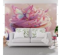 Non-Woven Mural Dreamlike Dessert, Purple Cake Wall Mural Wallpaper 500x280cm(W x H) Wallpaper for Living Room Bedroom Decoration Poster Picture Design Modern Dessert Cake Butterfly