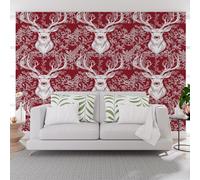 Non-Woven Mural Jungle Animals Deer Red Wall Mural Wallpaper 365x254cm(W x H) Wallpaper for Living Room Bedroom Decoration Poster Picture Design Modern Vintage Plants Floral