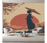 Non-Woven Mural Oriental Art Landscape with Woman Wall Mural Wallpaper 250x175cm(W x H) Wallpaper for Living Room Bedroom Decoration Poster Picture Design Modern Sunset Mountain Scenery