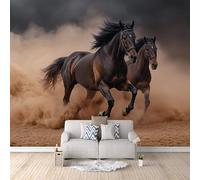 Non-Woven Mural Wall Paper 3D Horse Black Photo Wallpaper 450x315 cm Horses Animals Mural Wallpaper Durable Waterproof Easy to Clean for Living Room Corridor Café Gallery Office Decoration Poster