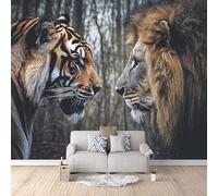Non-Woven Mural Wall Paper 3D Lion Photo Wallpaper 450x315 cm Tiger Animal Mural Wallpaper Durable Waterproof Easy to Clean for Living Room Corridor Café Gallery Office Decoration Poster