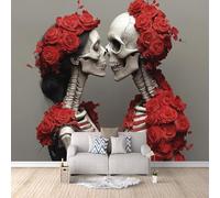 Non-Woven Mural Wall Paper 3D Skull Gothic Photo Wallpaper 250x175 cm Gothic Flowers Mural Wallpaper Durable Waterproof Easy to Clean for Living Room Corridor Café Gallery Office Decoration Poster