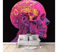 Non-Woven Mural Wall Paper 3D Skull Gothic Photo Wallpaper 400x280 cm Gothic Abstract Mural Wallpaper Durable Waterproof Easy to Clean for Living Room Corridor Café Gallery Office Decoration Poster