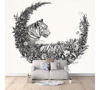 Non-Woven Mural Wall Paper 3D Tiger Flower Photo Wallpaper 450x315 cm Art Animal Mural Wallpaper Durable Waterproof Easy to Clean for Living Room Corridor Café Gallery Office Decoration Poster