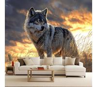 Non-Woven Mural Wall Paper 3D Wolf Grass Photo Wallpaper 400x280 cm Wolf Animal Mural Wallpaper Durable Waterproof Easy to Clean for Living Room Corridor Café Gallery Office Decoration Poster