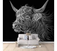 Non-Woven Mural Wall Paper 3D Yak Lines Photo Wallpaper 500x280 cm Yak Animal Mural Wallpaper Durable Waterproof Easy to Clean for Living Room Corridor Café Gallery Office Decoration Poster