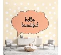 Non-Woven Murals Modern Typography Wallpaper, Hello Beautiful Polka Dot Wall Mural 300 x 210 cm(W x H), HD Print Wall Mural Giant Poster for Bedroom Living Room Hallway Home Decor
