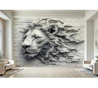 Non-Woven Panoramic Wall Mural Lion Relief 3D Photo Wallpaper | Wipeable Waterproof Mural Wallpaper Brick Wall Animal Feature Wall Art 400x280 cm for Living Room Bedroom Home Office B789