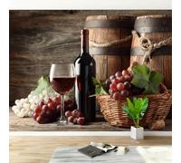 Non-Woven Panoramic Wall Mural Red Wine Barrel 3D Photo Wallpaper | Wipeable Waterproof Mural Wallpaper Grape Vintage Rustic Feature Wall Art 400x280 cm for Living Room Bedroom Home Office D124