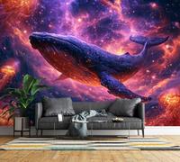 Non-Woven Panoramic Wall Mural Whale Cosmic Nebula 3D Photo Wallpaper | Matt Wipeable Waterproof Mural Wallpaper Jellyfish Galaxy Wall Art 400x280 cm for Living Room Bedroom Home Office c299