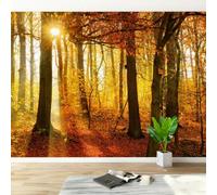 Non-Woven Paste The Wall Mural 3D Autumn Forest Photo Wallpaper | Wipeable Waterproof Mural Wallpaper Maple Leaf Landscape Feature Wall Art 200x140 cm for Living Room Bedroom Home Office Q22