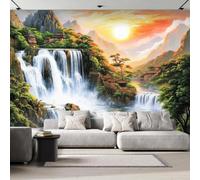 Non-Woven Paste The Wall Mural 3D Chinoiserie Waterfall Photo Wallpaper | Wipeable Waterproof Mural Wallpaper Oriental Landscape Feature Wall Art 250x175 cm for Living Room Bedroom Home Office P226