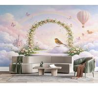 Non-Woven Paste The Wall Mural 3D Fairy Tale Castle Photo Wallpaper | Wipeable Waterproof Mural Wallpaper Floral Arch Rainbow Feature Wall Art 250x175 cm for Living Room Bedroom Home Office L786