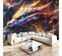 Non-Woven Paste The Wall Mural 3D Fantasy Dragon Photo Wallpaper | Wipeable Waterproof Mural Wallpaper Galaxy Nebula Feature Wall Art 350x256 cm for Living Room Bedroom Home Office F18