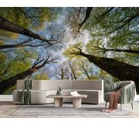 Non-Woven Paste The Wall Mural 3D Green Forest Tree Photo Wallpaper | Wipeable Waterproof Mural Wallpaper Natural Landscape Feature Wall Art 400x280 cm for Living Room Bedroom Home Office L19