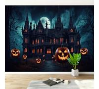Non-Woven Paste The Wall Mural 3D Halloween Haunted House Photo Wallpaper | Wipeable Waterproof Mural Wallpaper Gothic Jack-o-lantern Feature Wall Art 200x140 cm for Living Room Bedroom Home Office Q64