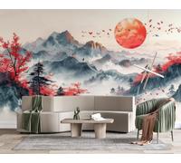 Non-Woven Paste The Wall Mural 3D Japanese Landscape Photo Wallpaper | Wipeable Waterproof Mural Wallpaper Oriental Mountain Feature Wall Art 500x280 cm for Living Room Bedroom Home Office z1210